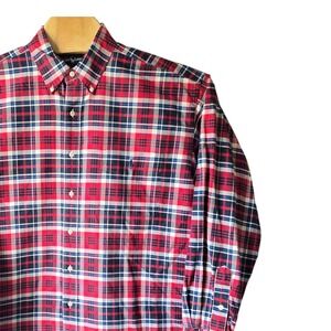 Ralph Lauren Big Shirt Mens Large Red Blue Plaid Cotton Button Down Long Sleeve
